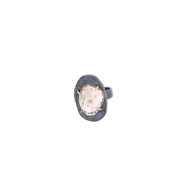 Golden Rutilated Quartz Mystic Small Gemstone Vertical Ring